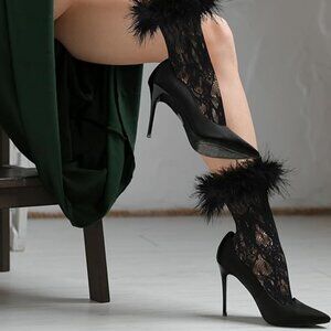 Women's Black Ruffle Fishnet Socks